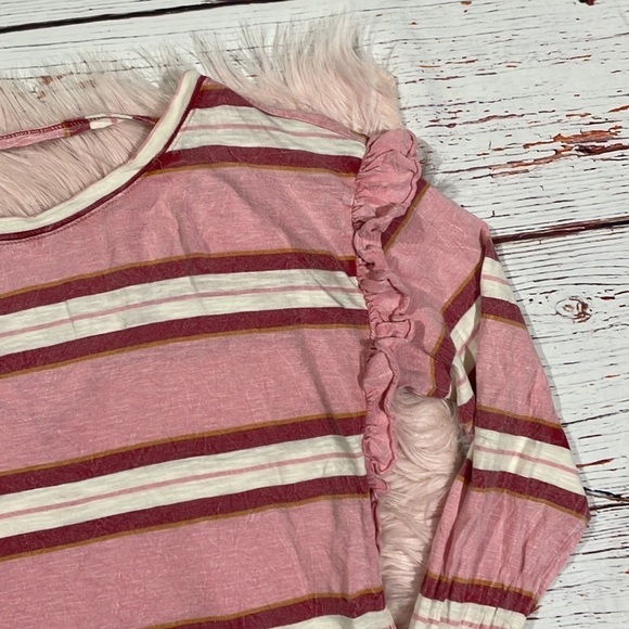 Anthropologie Pilcro Ruffled Open Back Pink Stripe Long Sleeve Cotton Top - Picture 8 of 12
